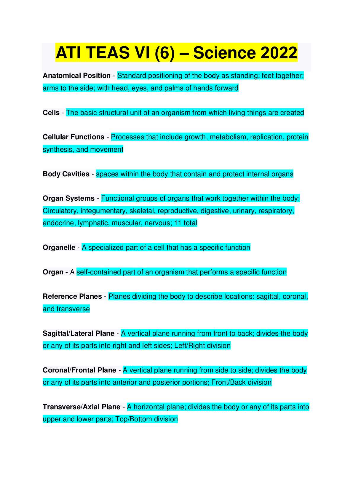 Preview image for ATI TEAS VI (6) – Science 2022